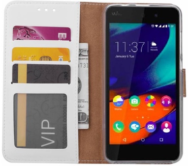 Luxe Lederen Bookcase hoesje voor de Wiko Lenny4 - Wit (Wiko Lenny4) Wit