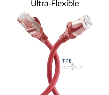 ACT Rode 15 meter TPE U/UTP CAT6A ultra-flex patchkabel snagless met RJ45 connectoren