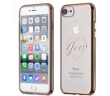 Guess Originele Heart Signature Transparant Hard TPU Back Cover Hoesje voor de Apple iPhone 7 / 8 - Goud (iPhone 7 / 8) Goud
