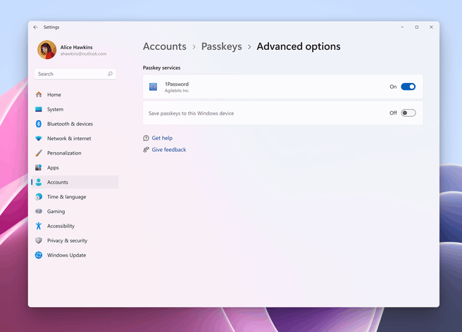 Passkeys van 1Password in Windows