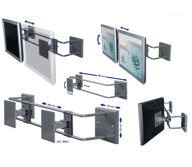 R-Go Tools Steel Double Screen Muurbeugel, verstelbaar, zilver