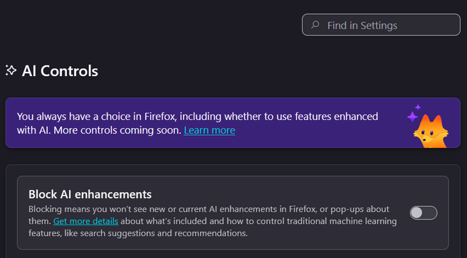 Firefox 148 AI Controls (beeld: Mozilla)