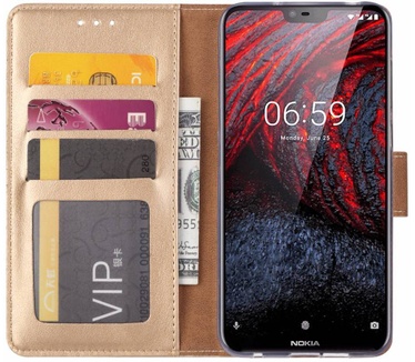 Luxe Lederen Bookcase hoesje voor de Nokia 6.1 Plus - Goud (Nokia 6.1 Plus) Goud