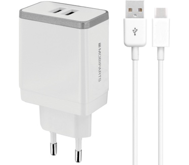 Mobiparts Wall Charger Dual USB 4.8A + USB-C Cable White
