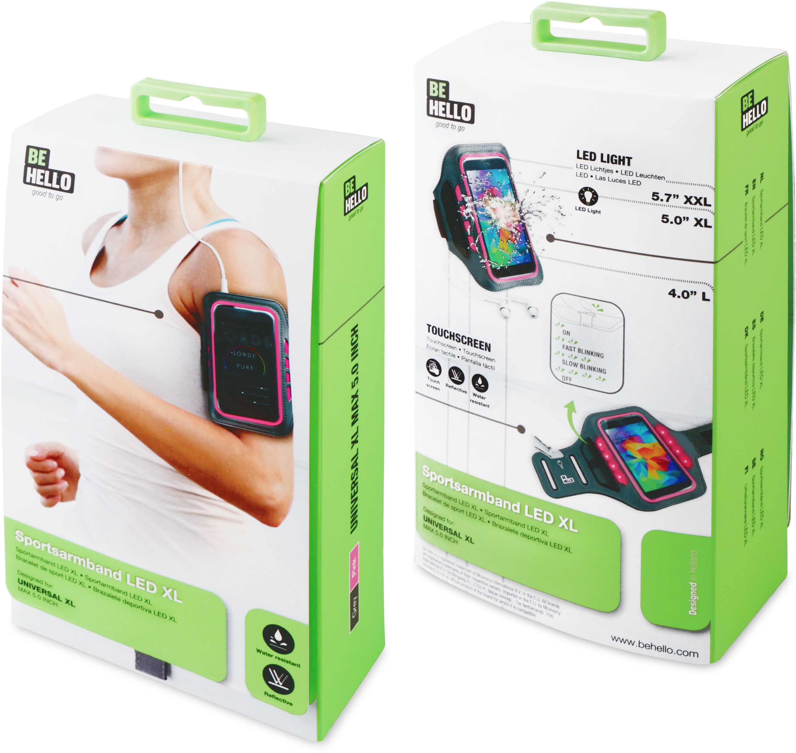 BeHello Universal Sportsarmband LED XL Grey/Pink Roze Kenmerken