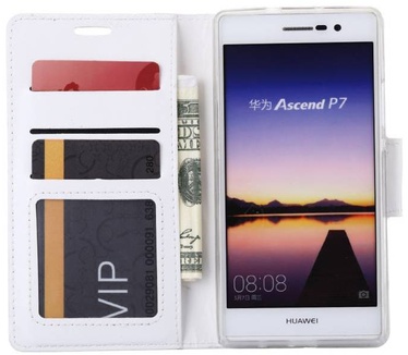 Luxe Lederen Bookcase hoesje voor de Huawei Ascend P7 - Wit (Huawei Ascend P7) Wit