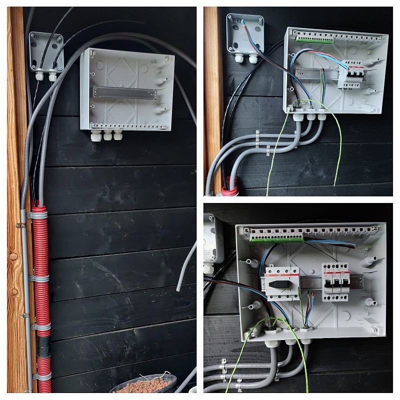Kastjes opgehangen en kabels ingevoerd
