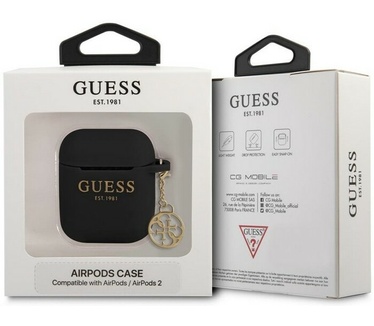 Guess Charms Silicone Case voor Apple Airpods 1 & 2 - Zwart Zwart