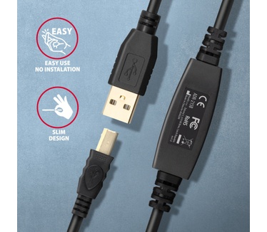 Axagon ADR-215B USB 2.0 A-M -> B-M active connecting/repeater cable 15m - Kabel - Digital/Daten