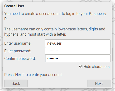 Pi OS new user prompt