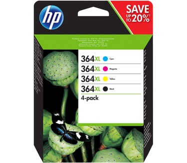 HP 364XL originele high-capacity zwarte/cyaan/magenta/gele inktcartridges, 4-pack