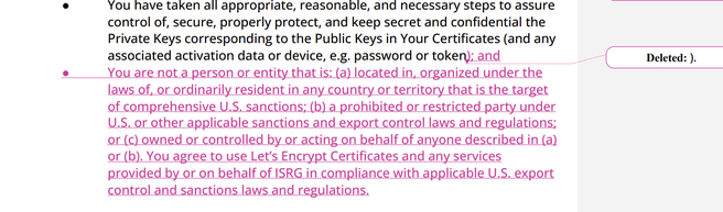Let's Encrypt 1.7 gebruiksvoorwaarden, nieuw punt