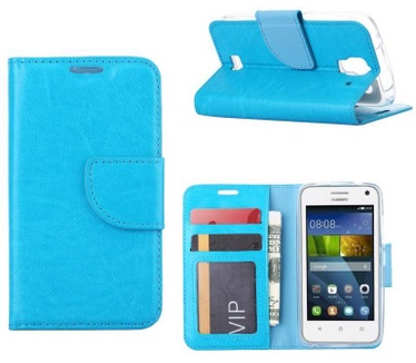 Luxe Lederen Bookcase hoesje voor de Huawei Y360 - Blauw (Huawei Y360) Blauw