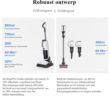 Roborock Dyad Pro Combo - Steelstofzuiger & Nat en Droogzuiger