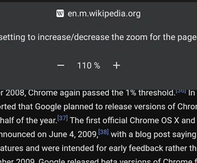 Zoom op websites in Chrome Canary Android, oktober 2021. Bron: Leo Varela