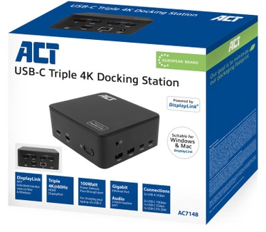 ACT Universeel USB-C Dockingstation 4K, voor 3 HDMI/DisplayPort monitoren, DisplayLink