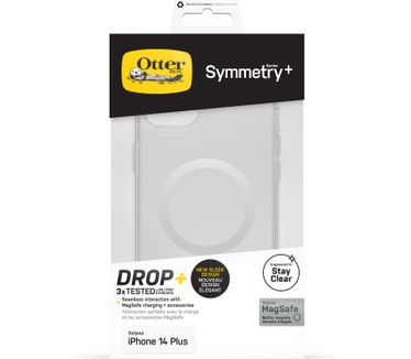 Otterbox OtterBox Symmetry+ doorzichtige hoes voor iPhone 14 Plus voor MagSafe, schokbestendig, valbestendig, dunne beschermende hoes, 3x getest volgens militaire standaard, Antimicrobieel, Clear