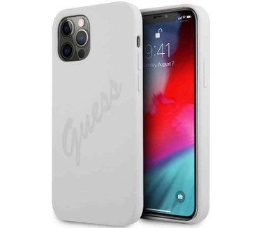 Guess Silicone Vintage Back Cover Apple iPhone 12 Pro Max - Crème Grijs