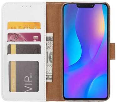 Luxe Lederen Bookcase hoesje voor de Huawei P Smart Plus - Wit (Huawei P Smart Plus) Wit
