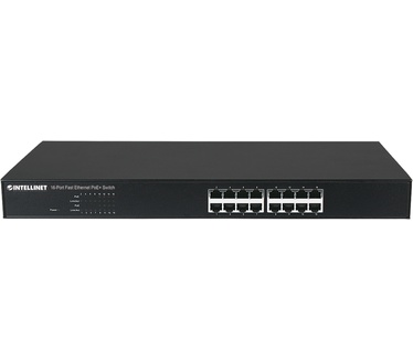 Intellinet 16-Port Fast Ethernet PoE+ Switch, 8 x PoE IEEE 802.3at/af Power-over-Ethernet (PoE+/PoE) ports, 8 x Standard RJ45 Ports, Endspan, 19" Rackmount (Euro 2-pin plug)