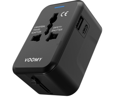 Voomy Universele Wereldstekker - 150+ Landen - 2 USB Poorten - Reisstekker Wereld - Zwart