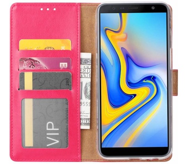 Luxe Lederen Bookcase hoesje voor de Samsung Galaxy J6 Plus 2018 - Roze (Samsung Galaxy J6 Plus 2018) Roze