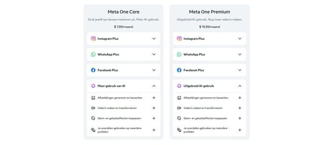 Meta One-abonnementen