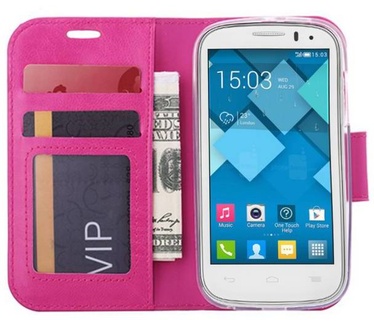 Luxe Lederen Bookcase hoesje voor de Alcatel One Touch Pop C5 - Roze (Alcatel One Touch Pop C5) Roze