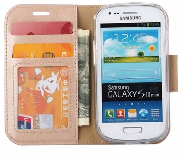 Luxe Lederen Bookcase hoesje voor de Samsung Galaxy S3 Mini - Goud (Samsung Galaxy S3 Mini) Goud