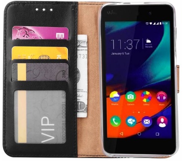 Luxe Lederen Bookcase hoesje voor de Wiko Lenny4 - Zwart (Wiko Lenny 4) Zwart