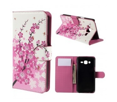 qMust Samsung Galaxy J5 wallet case - hoesje met stand - Pink Blossom