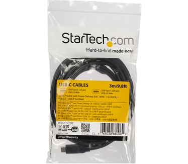 Startech.com USB-C naar USB-C kabel met 5A/100W Power Delivery M/M 3 m USB 2.0 USB-IF certificatie Zwart
