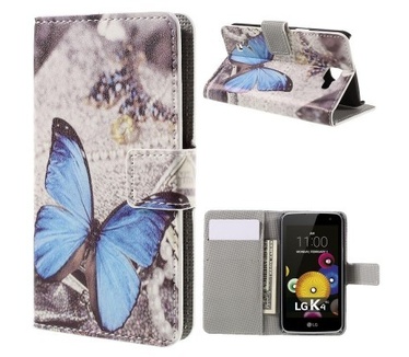qMust LG K4 Wallet Case - hoesje met stand - Blue Butterfly