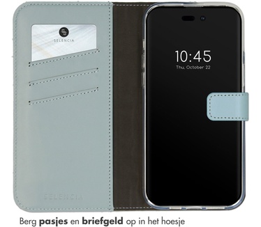 Selencia Echt Lederen Bookcase iPhone 14 Pro Max - Air Blue