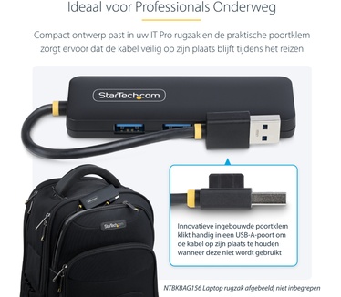 Startech.com 4-Port USB-A Hub, 5Gbps, Bus Powered, Compacte Travel Mini USB Hub, Multi-Port USB 3.0 Splitter, Draagbare USB Hub, Overspanningsbeveiliging (OCP)