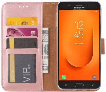 Luxe Lederen Bookcase hoesje voor de Samsung Galaxy J7 Prime 2 - Metallic Roze (Samsung Galaxy J7 Prime 2) Rosé Goud
