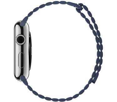 Apple Watch 42mm Roestvrij Staal - Middernachtblauw leren bandje (groot) Blauw (Blauw)