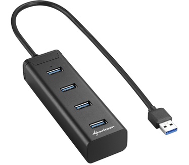 Sharkoon 4-Poort USB 3.0 Aluminium Hub Zwart