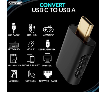 Ysonic YSONIC Luxe USB C naar USB A Adapter Zwart