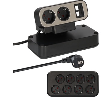 Brennenstuhl ®estilo Duplex stekkerdoos met schakelaar (stekkerblok met roestvrij stalen oppervlak, 2x sleuf voor Keystone modules, 10x beschermingscontactdozen, 2m kabel)
