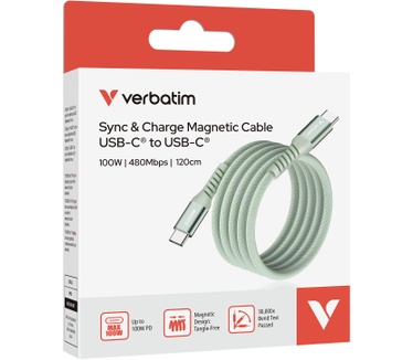 Verbatim Sync & Charge Magnetische Kabel - 100W USB-C naar USB-C 120 cm Groen