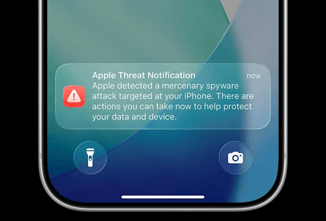 iOS pushmelding van dreiging, spyware. Bron: Apple