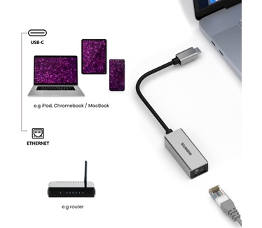 Marmitek USB-C naar Ethernet adapter 08373 Zilver, Zwart