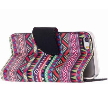 Gekleurde Aztec Print lederen bookcase hoesje voor de Apple iPhone 4 (Apple iPhone 4) Multi-color