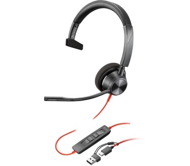 Poly Blackwire 3310 Mono USB-C + USB-C/A adapter (Zwart)