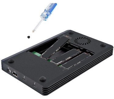 Startech.com 4 Bay Thunderbolt 3 NVMe Behuizing voor M.2 NVMe SSD Drives, SSD M.2 Enclosure, 1x DisplayPort Video/ 2x TB3 Downstream Poorten, 40Gbps, 72W Power Supply, Externe Harde Schijf Behuizing