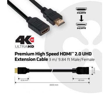 Club 3D High Speed HDMI 2.0 UHD 4K60Hz Extension Kabel 3 meter M/F