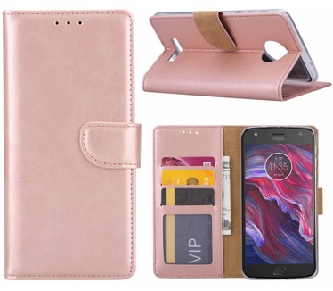 Luxe Lederen Bookcase hoesje voor de Motorola Moto X4 - Metallic Roze (Motorola Moto X4) Rosé Goud