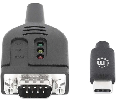 Manhattan USB-C naar seriële converterkabel, 1 m, mannelijk naar mannelijk, RS232/COM/DB9, Prolific PL2303GT-chip, zwart, 3 jaar garantie