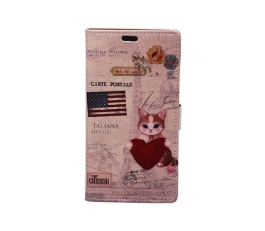 Merkloos Samsung Galaxy J5 Cute USA Cat Leather Stand Hoesje